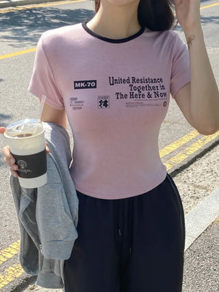 Tabin Lettering Color Block Crop Short Sleeve T-shirt