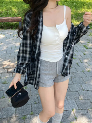 Suno Summer Linen Oversized Check Shirt