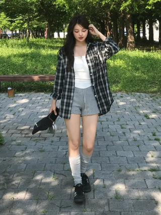 Suno Summer Linen Oversized Check Shirt