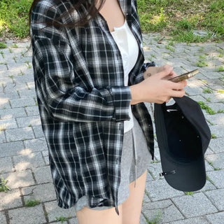 Suno Summer Linen Oversized Check Shirt