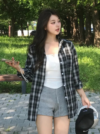 Suno Summer Linen Oversized Check Shirt