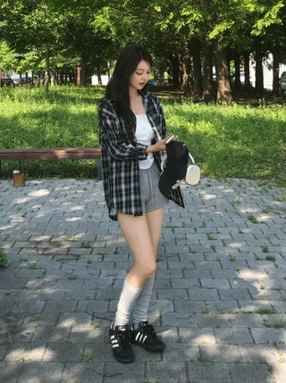 Suno Summer Linen Oversized Check Shirt