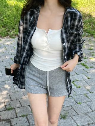 Suno Summer Linen Oversized Check Shirt
