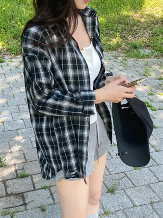 Suno Summer Linen Oversized Check Shirt