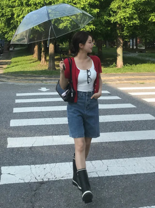 Jomi Summer Ribbed Short Sleeve U-Neck Cardigan
