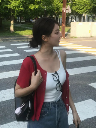 Jomi Summer Ribbed Short Sleeve U-Neck Cardigan