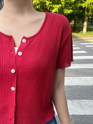 Jomi Summer Ribbed Short Sleeve U-Neck Cardigan
