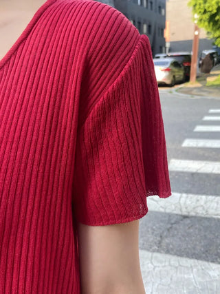 Jomi Summer Ribbed Short Sleeve U-Neck Cardigan