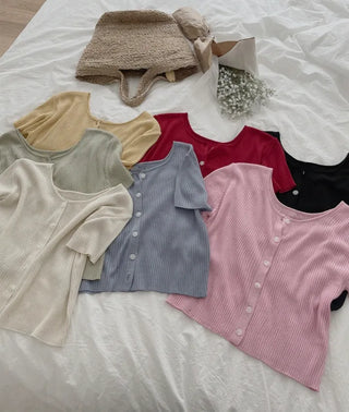 Jomi Summer Ribbed Short Sleeve U-Neck Cardigan