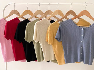 Jomi Summer Ribbed Short Sleeve U-Neck Cardigan