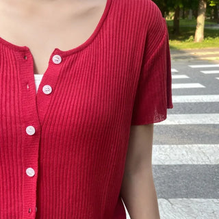 Jomi Summer Ribbed Short Sleeve U-Neck Cardigan