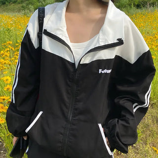 Simple Windbreaker Turtleneck Embroidered Windbreaker