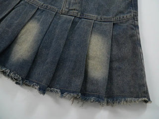 Dark blue basic pleated denim mini skirt