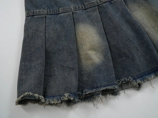 Dark blue basic pleated denim mini skirt