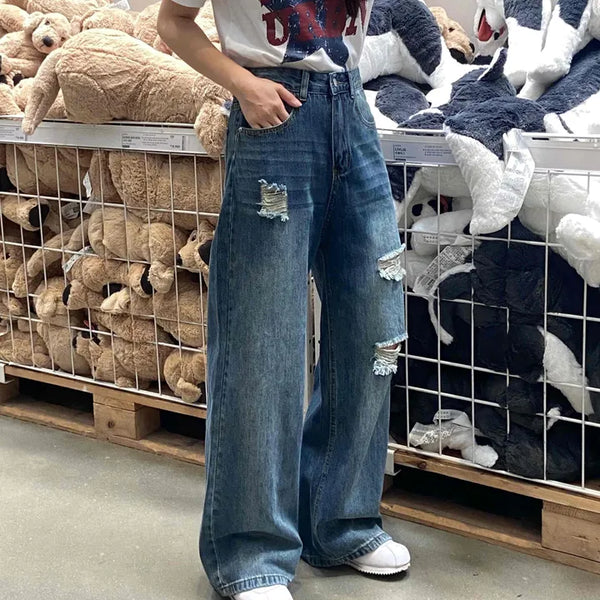 Distressed Damage Denim Long Pants