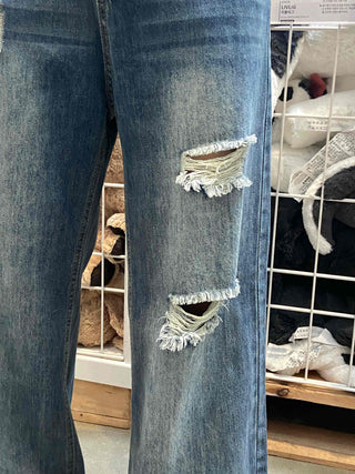 Distressed Damage Denim Long Pants