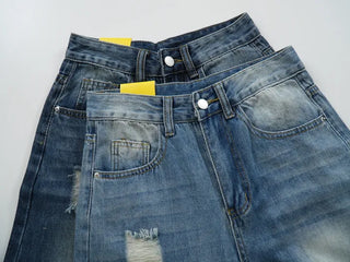 Distressed Damage Denim Long Pants