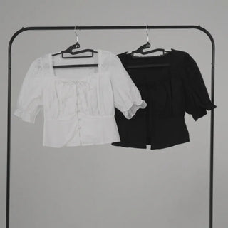 Lovely Erin Lace Square Puff Short Sleeve Blouse