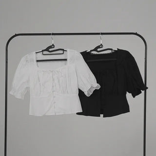 Lovely Erin Lace Square Puff Short Sleeve Blouse