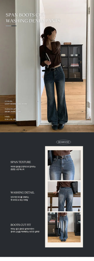 Trilin Stretch Bootcut Washed Denim Pants