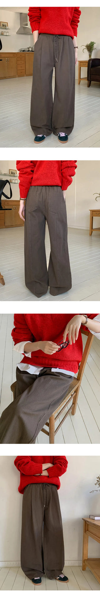 Harens Pintuck Wide Elastic Cotton Pants