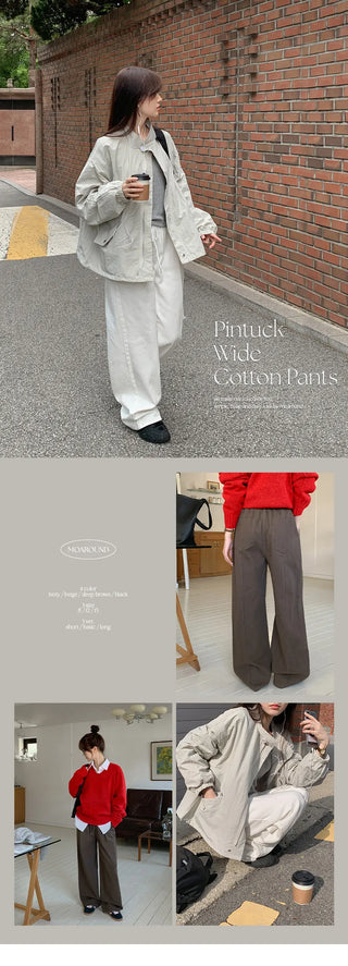 Harens Pintuck Wide Elastic Cotton Pants