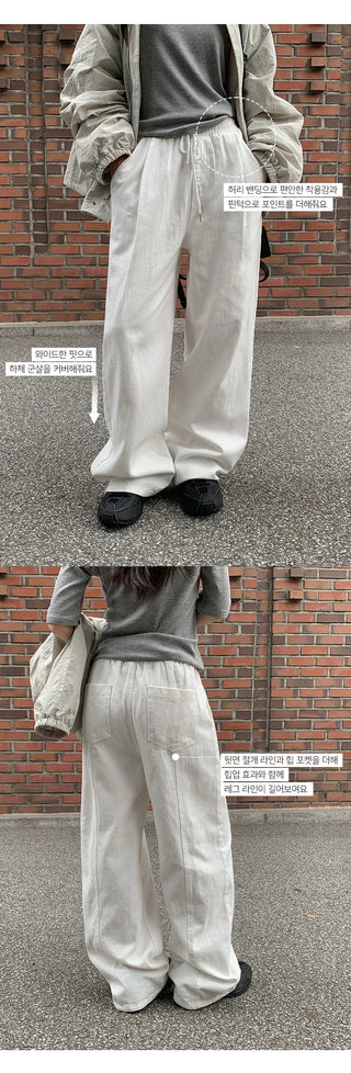 Harens Pintuck Wide Elastic Cotton Pants