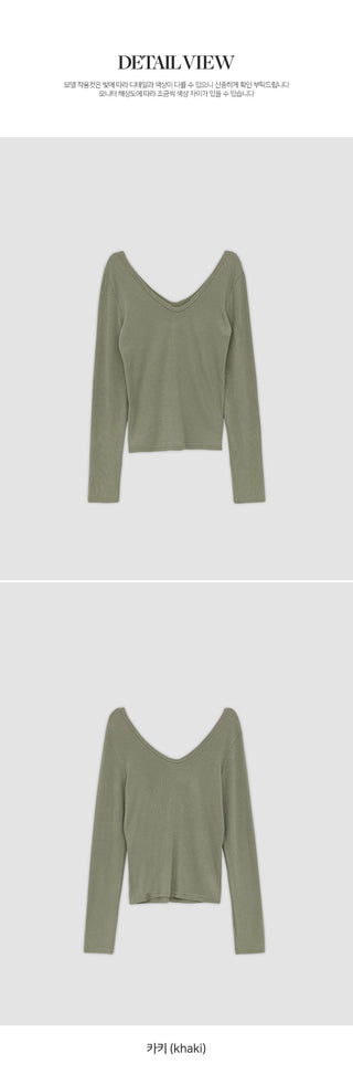 Leedet Ribbed Double V Neck Long Sleeve T Shirt