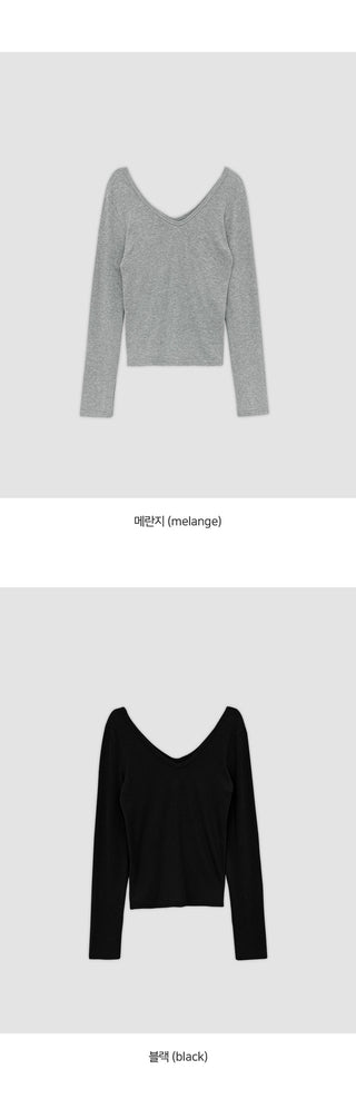 Leedet Ribbed Double V Neck Long Sleeve T Shirt