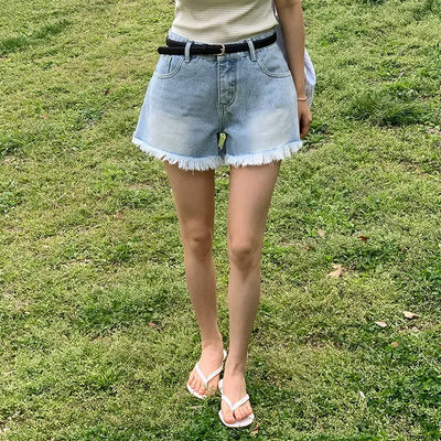 Fitz Fringe Tassel Cut Denim Shorts