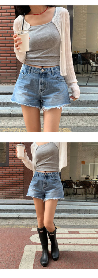 Fitz Fringe Tassel Cut Denim Shorts