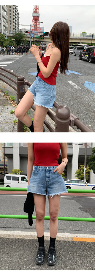 Fitz Fringe Tassel Cut Denim Shorts