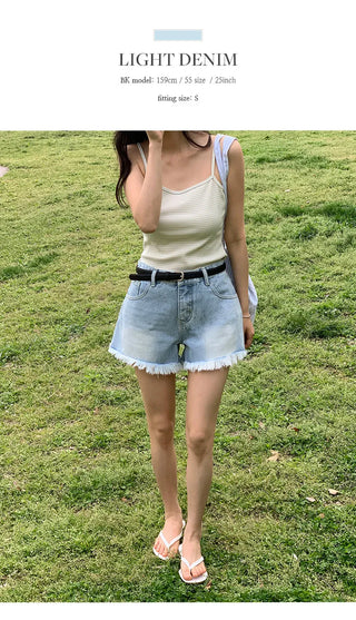 Fitz Fringe Tassel Cut Denim Shorts