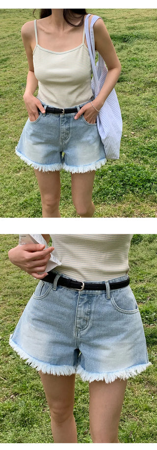 Fitz Fringe Tassel Cut Denim Shorts