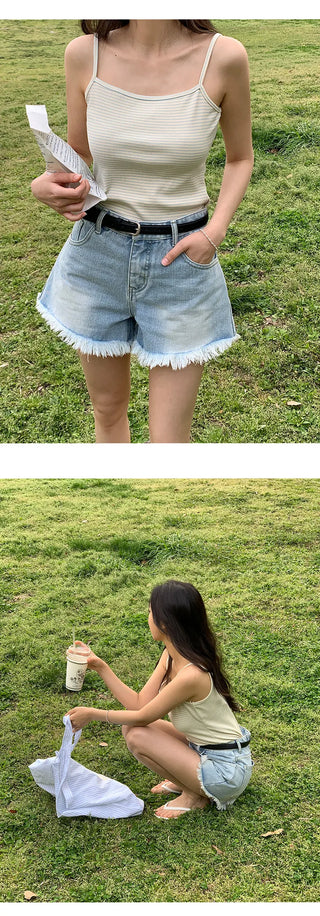 Fitz Fringe Tassel Cut Denim Shorts