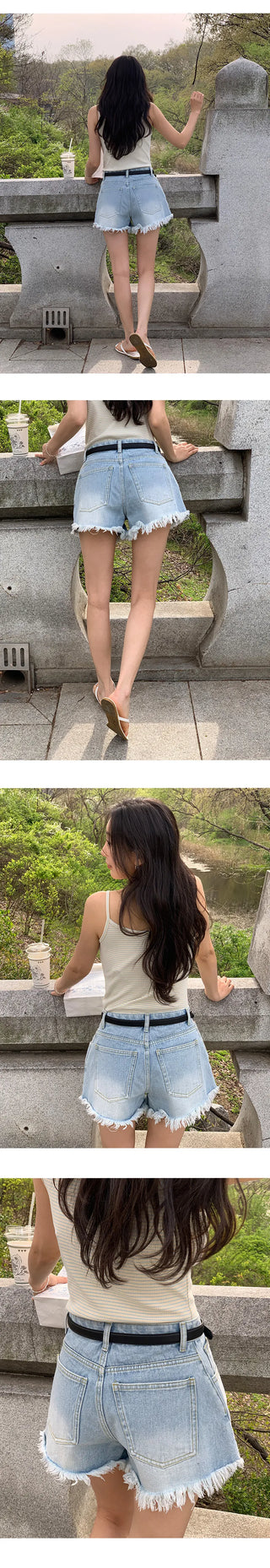 Fitz Fringe Tassel Cut Denim Shorts