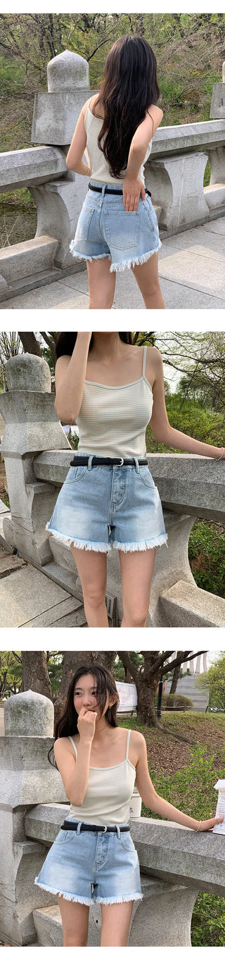 Fitz Fringe Tassel Cut Denim Shorts