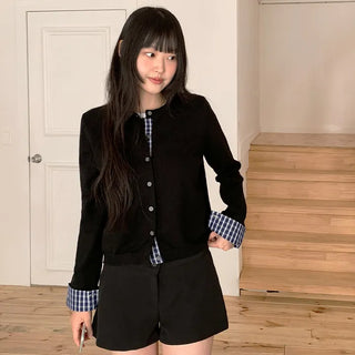 Niven Check Cuff Round Cardigan