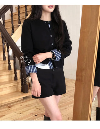Niven Check Cuff Round Cardigan