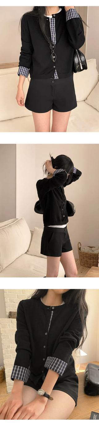 Niven Check Cuff Round Cardigan