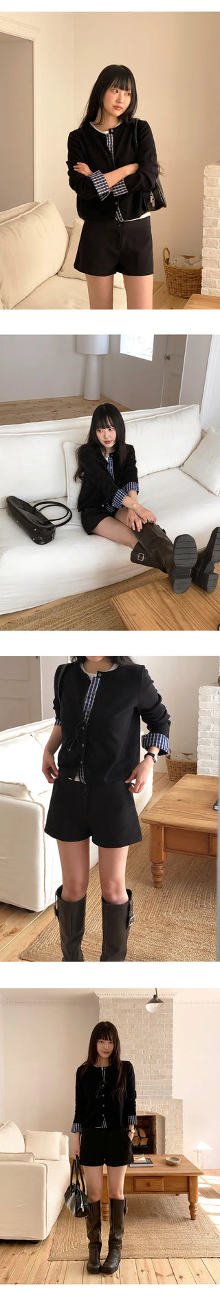 Niven Check Cuff Round Cardigan
