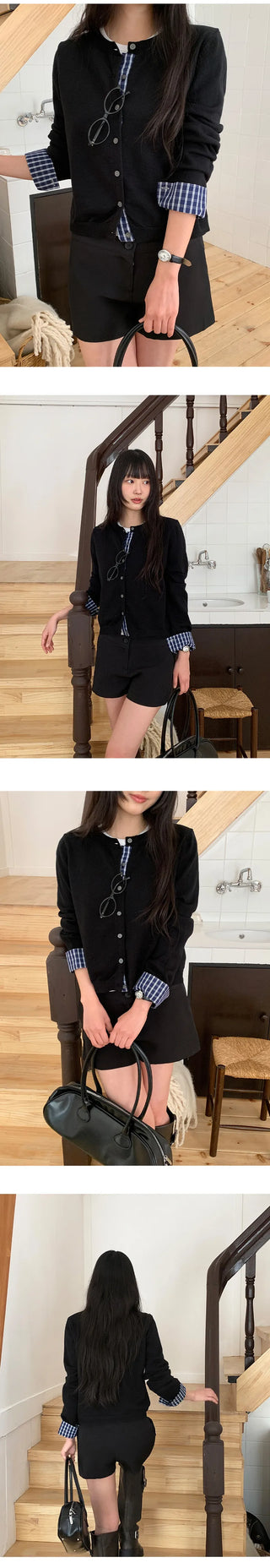 Niven Check Cuff Round Cardigan