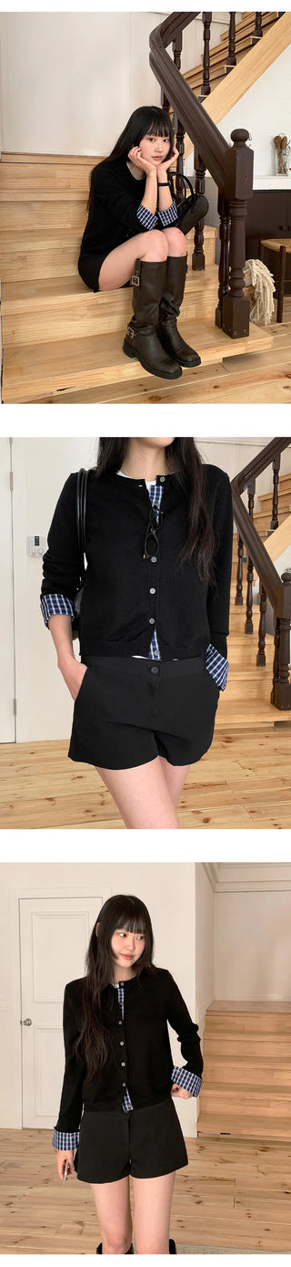 Niven Check Cuff Round Cardigan