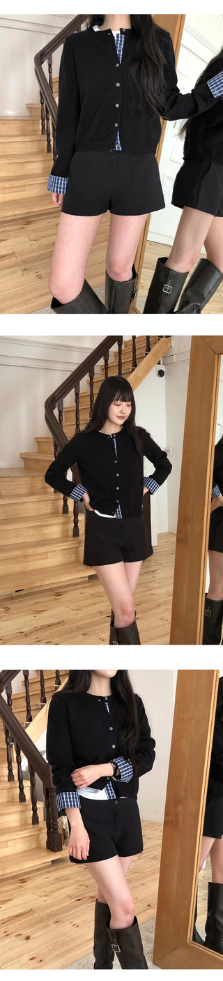 Niven Check Cuff Round Cardigan