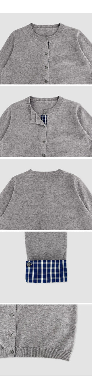 Niven Check Cuff Round Cardigan