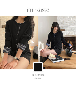 Niven Check Cuff Round Cardigan