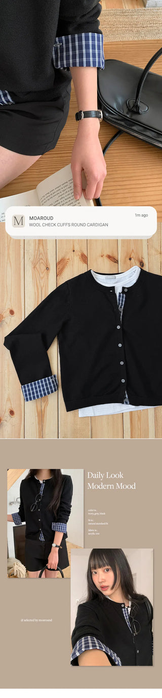 Niven Check Cuff Round Cardigan