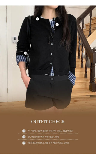 Niven Check Cuff Round Cardigan