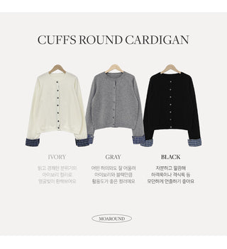 Niven Check Cuff Round Cardigan