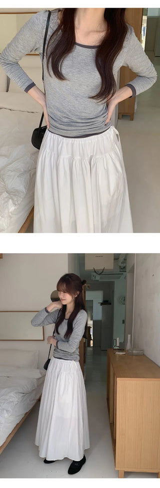 Pale Basic Round Long Sleeve T shirt